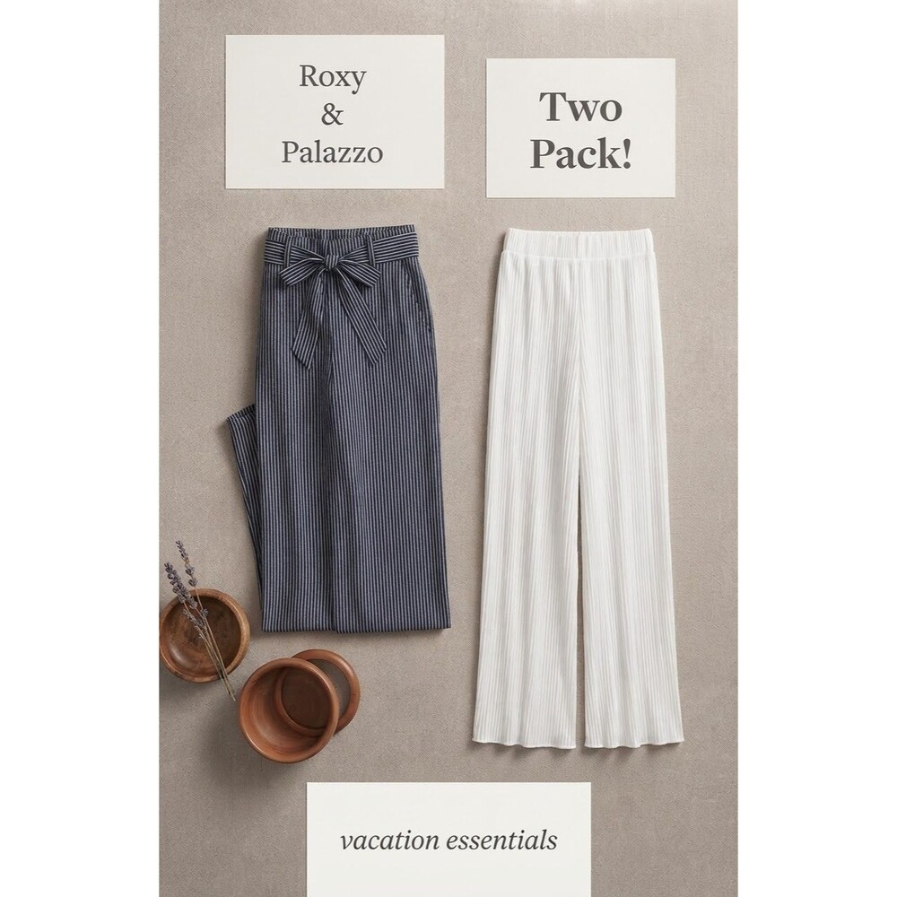 2 PACK LOT! Roxy Blue/White Nautical w/ Pockets S & White Ribbed TALL Pants